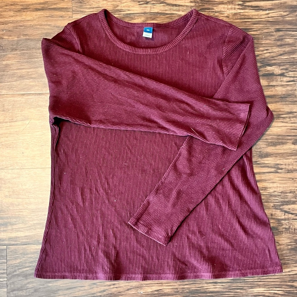 Old Navy Maroon Ribbed Long Sleeve Top
